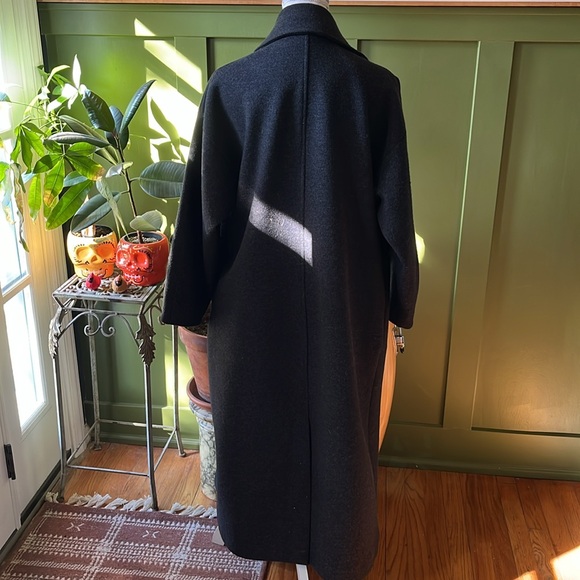 Oversized Heavy Warm Staple Wardrobe Long Full Length Charcoal Coat Jacket - Picture 3 of 14